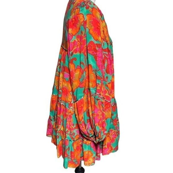 Olivaceous Long Sleeve Bright Floral Mini Tent Dress Size Medium - Picture 4 of 6